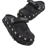 Black Boro Denim Mule