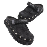 Black Boro Denim Mule