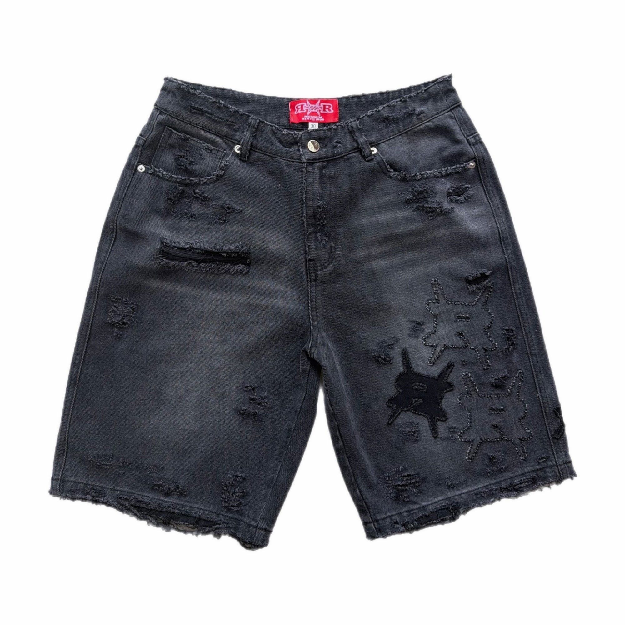 REDRUM Distressed Logo Jorts, black, front