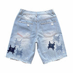 REDRUM Distressed Logo Jorts, blue, back