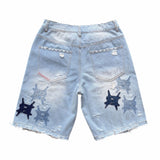 REDRUM Distressed Logo Jorts, blue, back