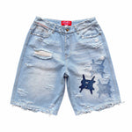 REDRUM Distressed Logo Jorts, blue, front