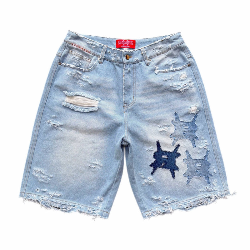 REDRUM Distressed Logo Jorts, blue, front
